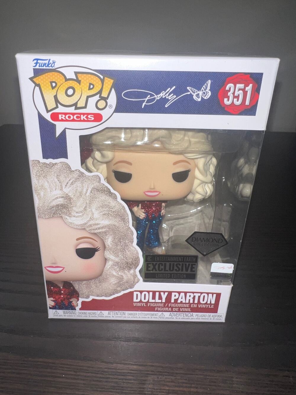 VAULTED EXCLUSIVE LE DIAMOND GLITTER Dolly Parton Funko Pop Rocks #351 Country